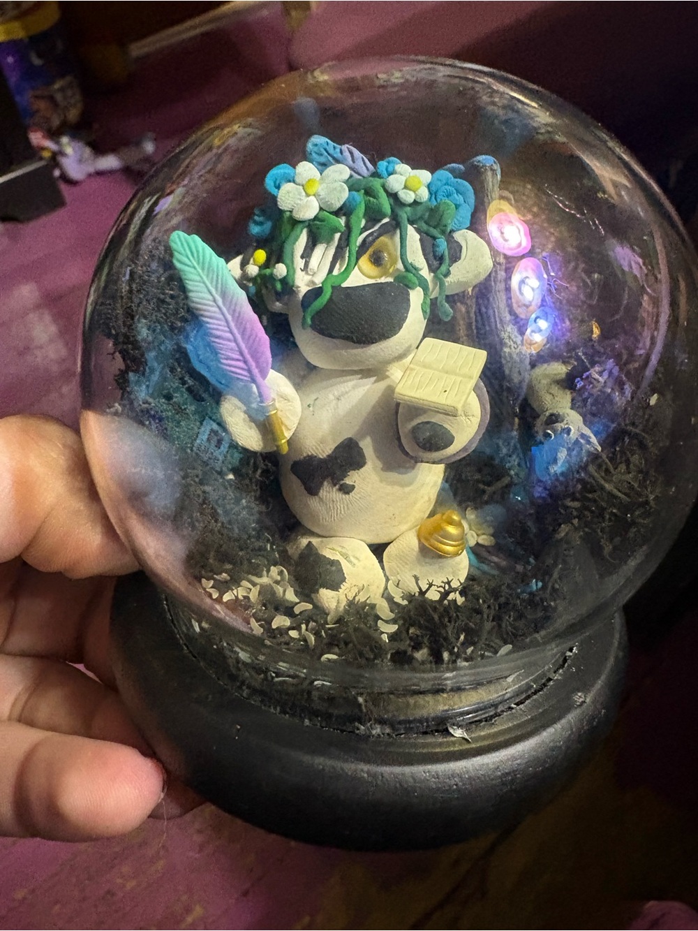 Cow Floral Witch White cow Figurine Snow Globe - Home Art